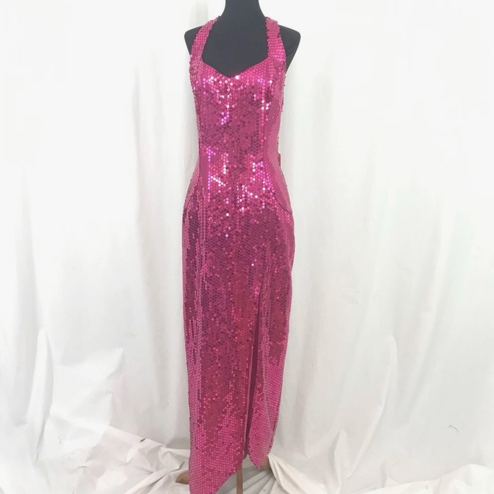 Nadine Full Length Fuschia Pink Sequin Gown Vintage 1980s NWT - Picture 3 of 10